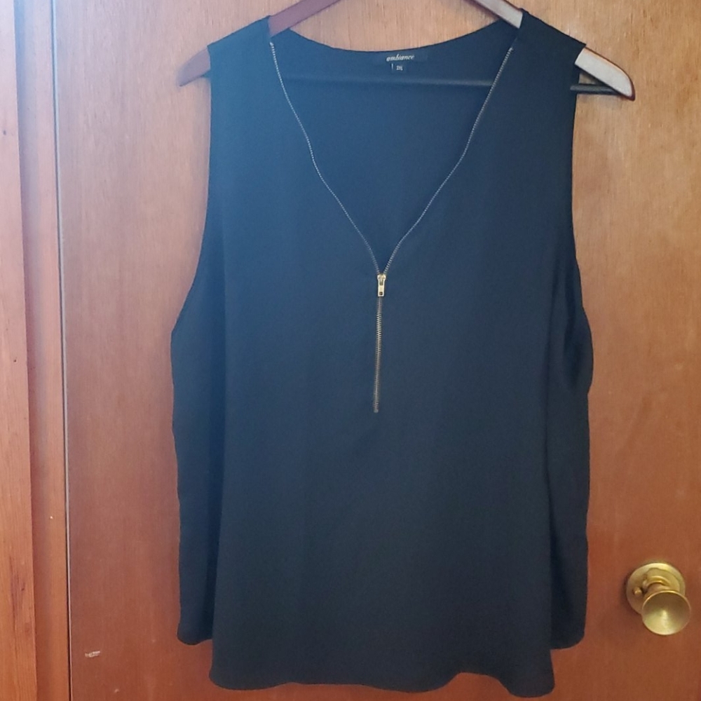 Ambiance zipper detail sleeveless sheer top